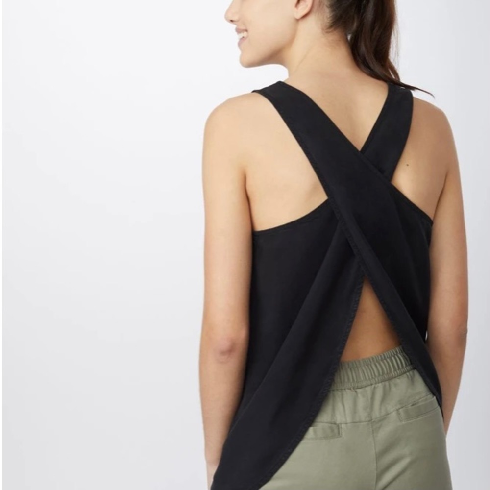 tentree Harbor Open Cross-Back Tank in Black